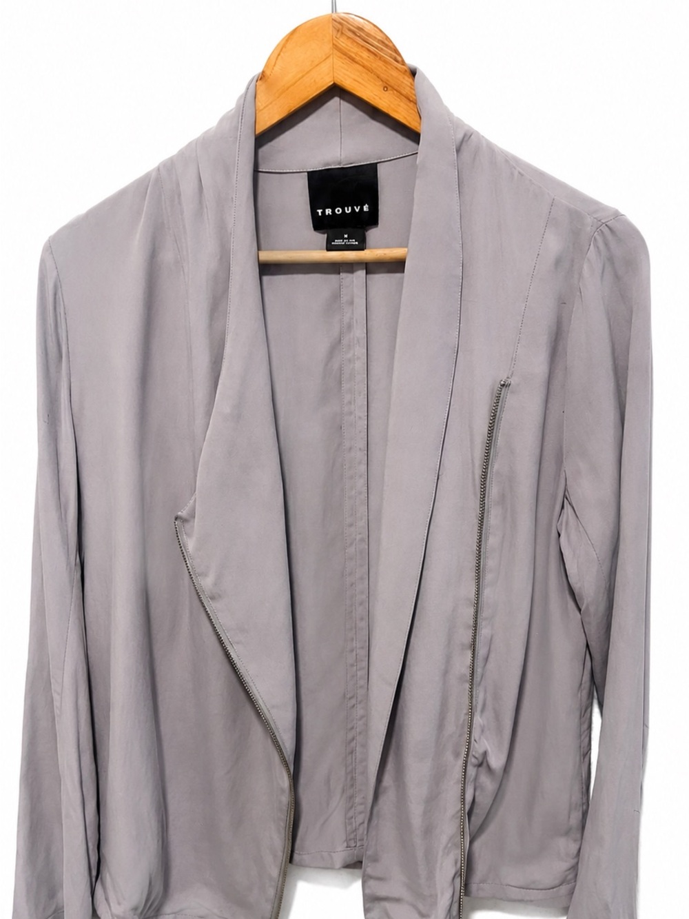 Trouve Light Gray Open Draped Blazer
